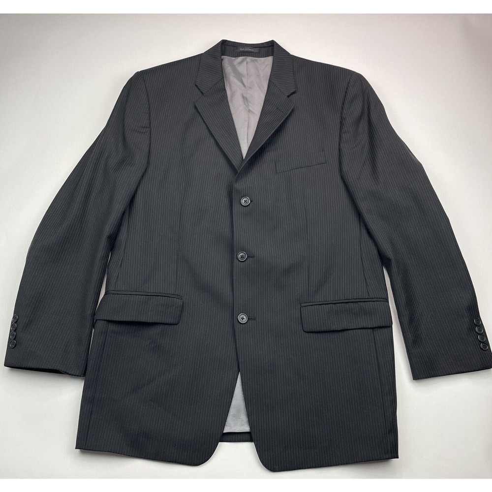 Calvin Klein Mens Blazer Jacket Black Striped 100% Wool 3 Button Size 42L